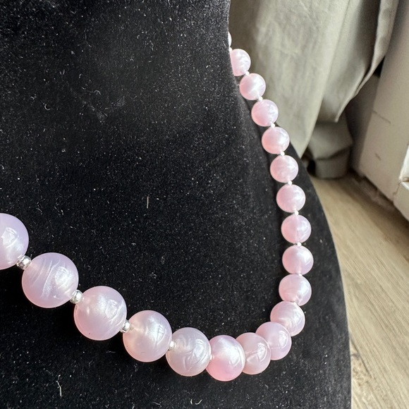 18” Lilac and Silver Tine Beaded Necklace, Vintage 1980s - Picture 3 of 6